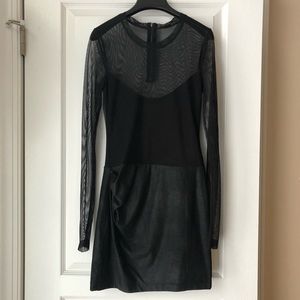 BCBG black sheer & leather dress. XS